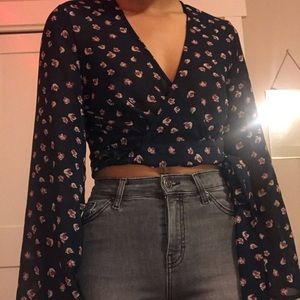Long bell sleeve wrap top